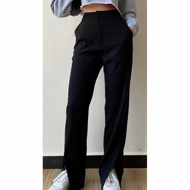 

Black Leg Split Blazer Suit Pants Women High Waist Casual Straight Pants Office Commute Tailored Trousers High Droop Sensation