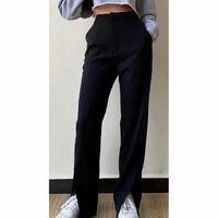 black leg split blazer suit pants women high waist casual straight pants office commute tailored trousers high droop sensation