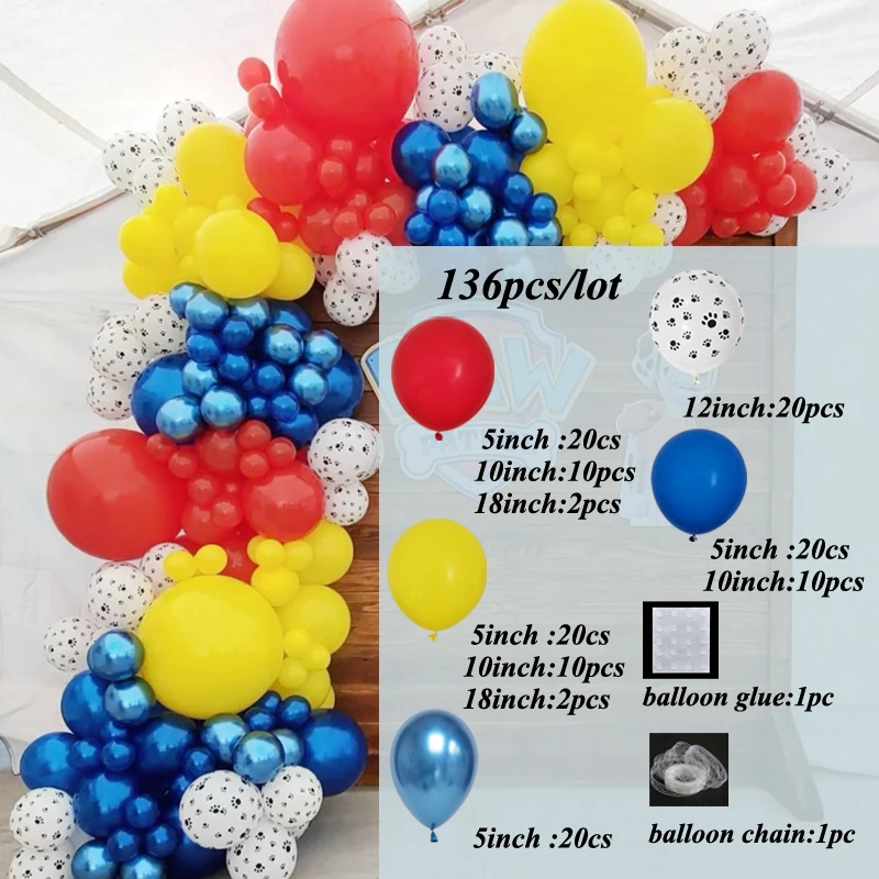107 Uds beb&eacute; ducha vacas perro huellas globo guirnalda arco Kit amarillo Azul Rojo de l&aacute;tex Globos de cumplea&ntilde;os fiesta Decortiions-0