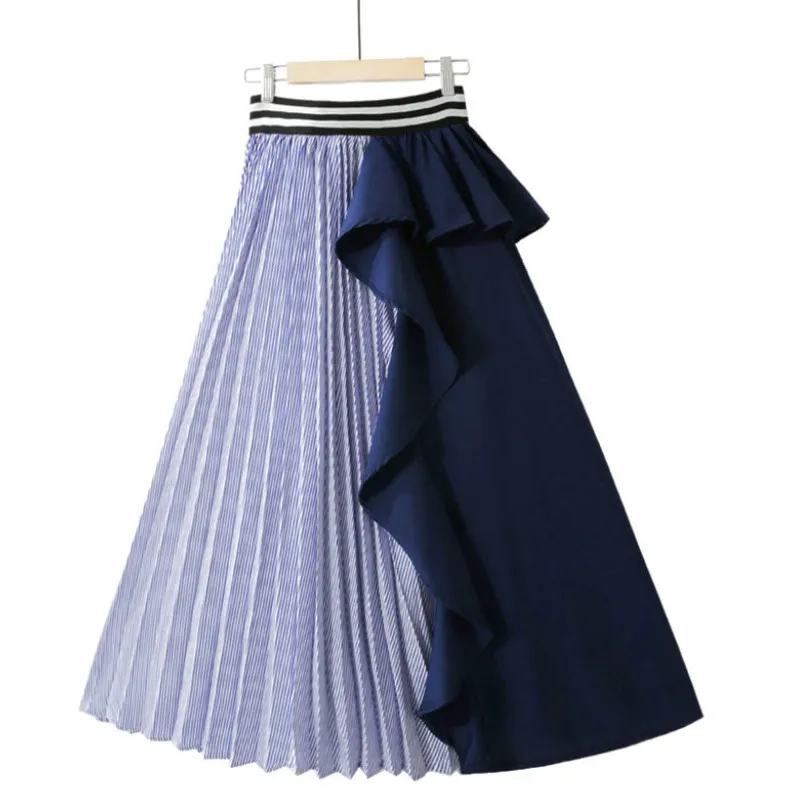 

Summer Japanese Style Elegant Pleated Ruffle Skirt Women Casual Loose Streetwear Elastic High Waist Pleated Skirt