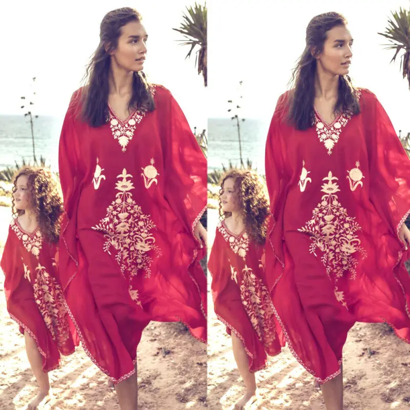 2019 Семейные комплекты в богемном стиле для мамы и дочки с v образным вырезом