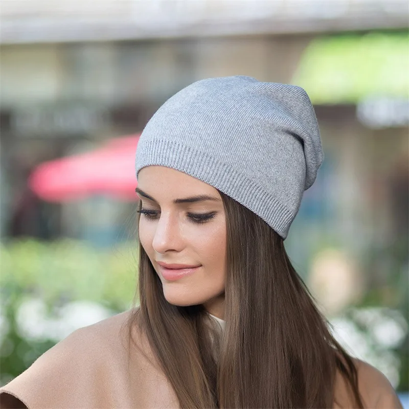 

1PC Casual Women's Hats Cashmere Wool Knitted Beanies Autumn Winter Brand New Two Fold Thick 2022 Knitted Girls Skiing Cap