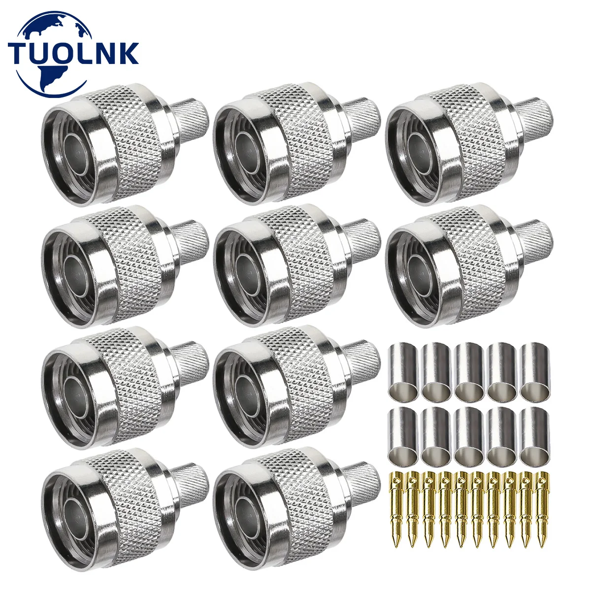 N Male Crimp Connector N Type Jack Coax Straight Connector Low Loss 50 ohm for 5D-FB RF Coaxial Cable