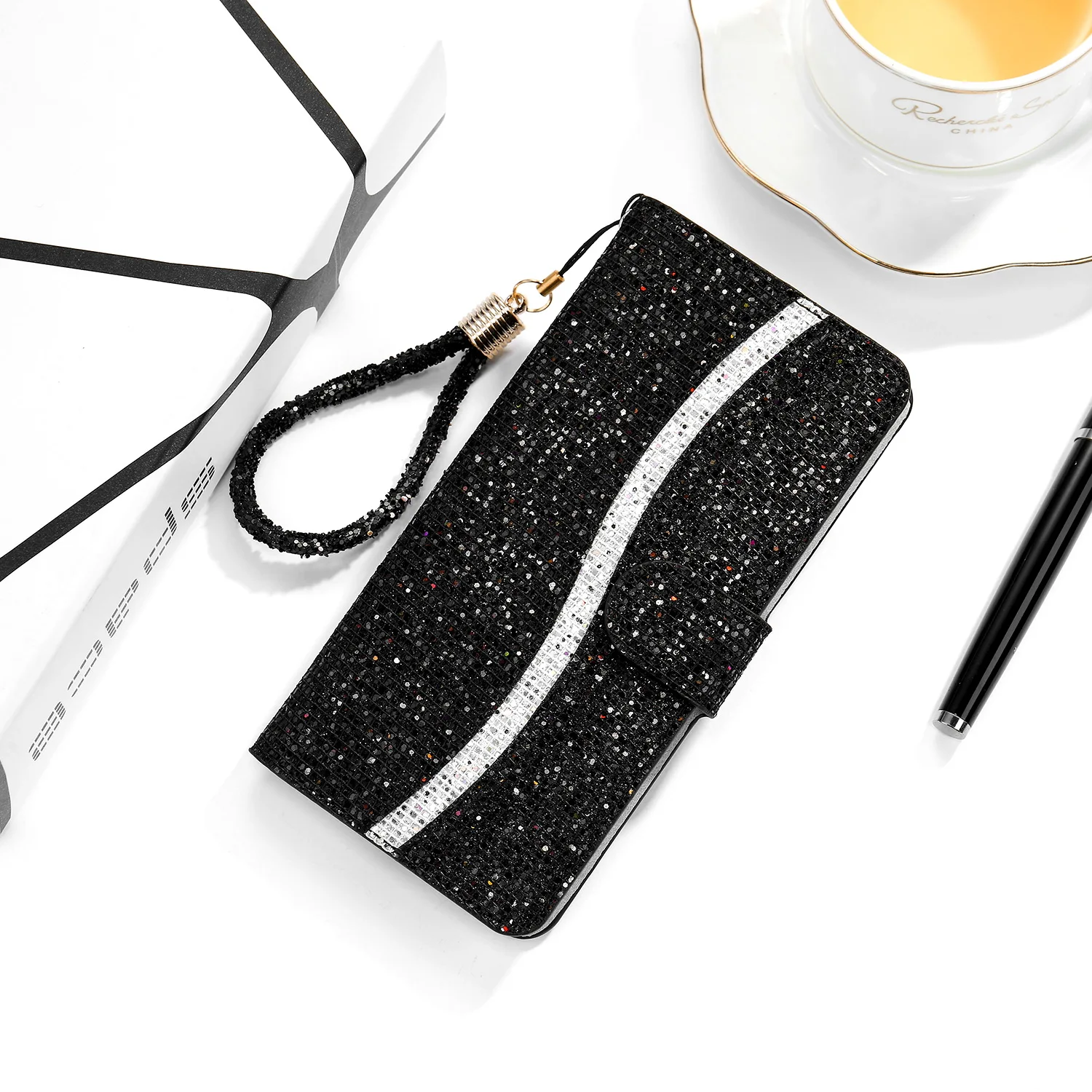 

Flash Powder Glitter Flip Leather Case For iPhone 12 11 Pro Max 7 8 6 S Plus XR X S MAX Cover Shockproof Case Wallet Cover