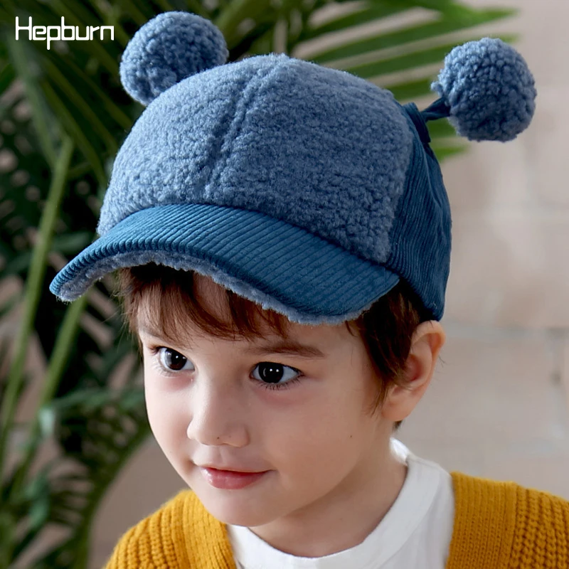 Бренд Hepburn осенне-зимняя теплая Кепка для мальчиков и девочек бейсболки с двойной