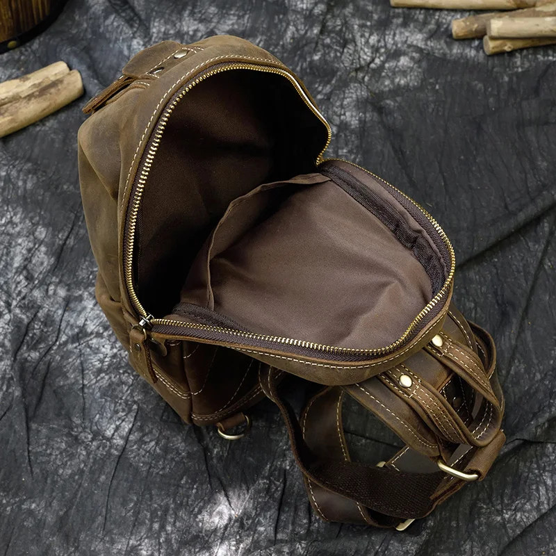Preço Luufan Ocasional Genuíno Saco De Couro No Peito Para O Homem Real Cowskin Uma Mochila No Ombro Masculino Saco Peito Para Biker Desporto Ao Ar Livre Saco