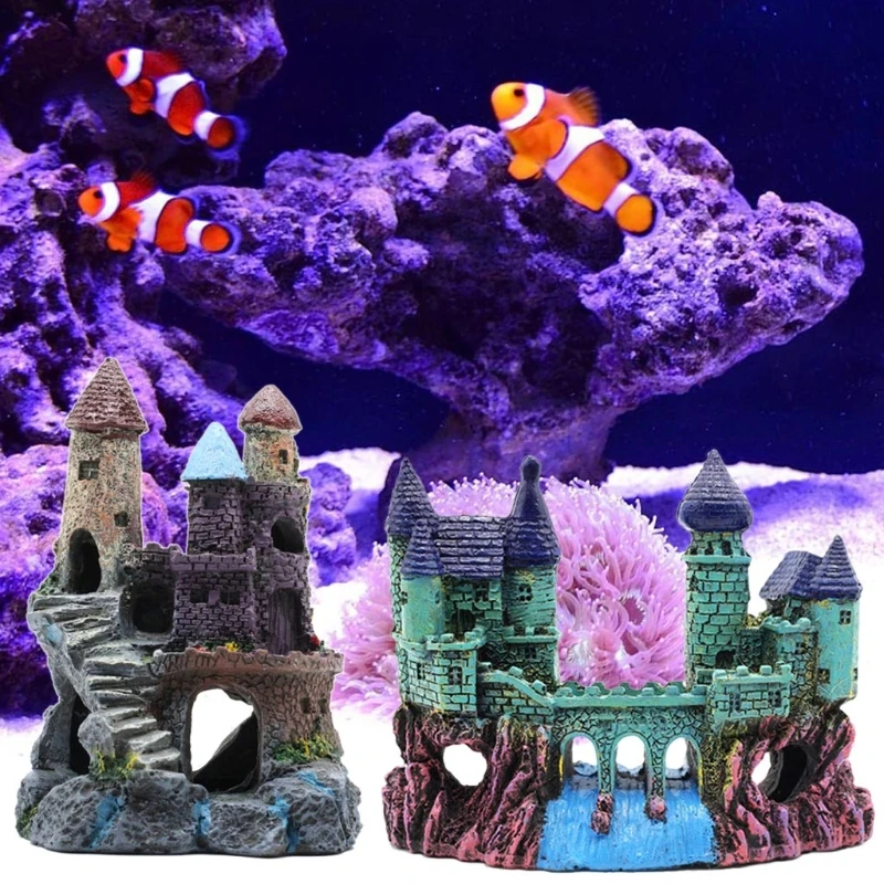 Смоляный замок для аквариума декорационный бак горная пещера с рыбами Betta Hideout