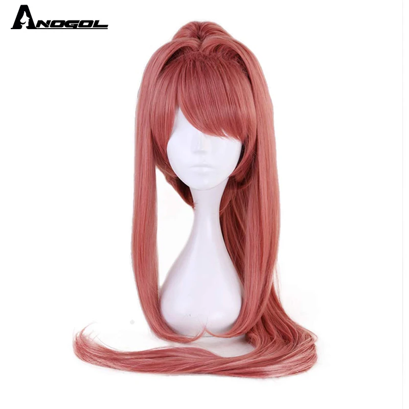 Красный ANOGOL Monika Doki Literature Club Yuri Sayori DDLC высокотемпературные синтетические парики для косплея для девочек на Хэллоуин - Цвет: Красный