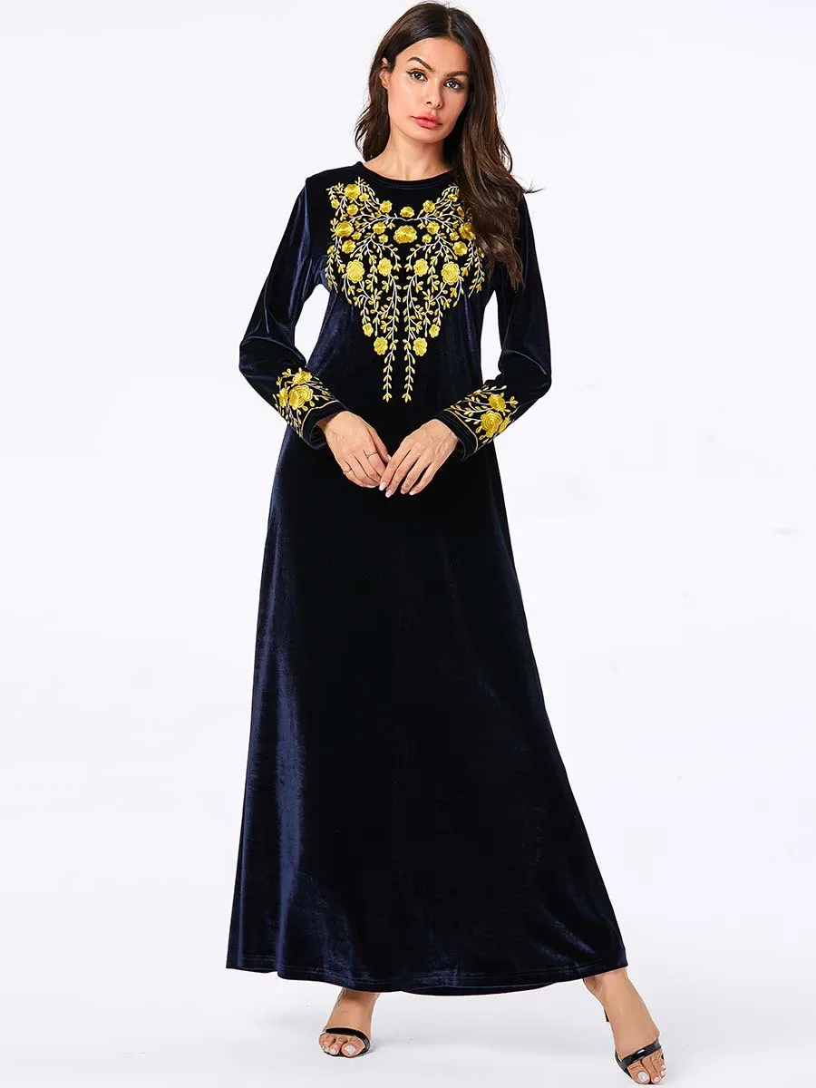 Бархатный халат djellaba femme caftan marocain кафтан абайя в арабском стиле Дубай Бангладеш хиджаб вечернее платье индонезийский Ислам Абая - Цвет: Dark blue