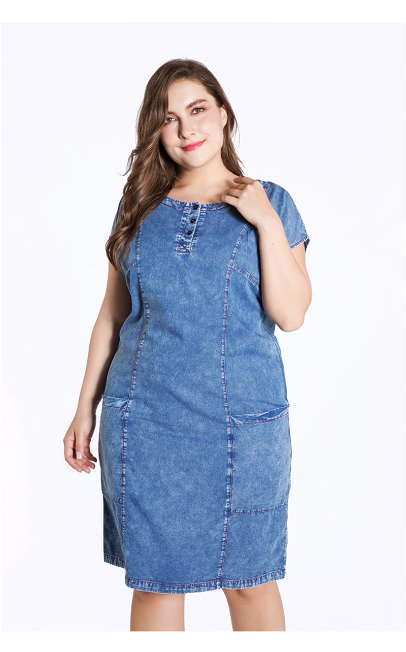 Лето Плюс Размер vogue джинсовое платье для женщин одежда осень круглый вырез большой размер Модные Винтажные женские платья для женщин B555