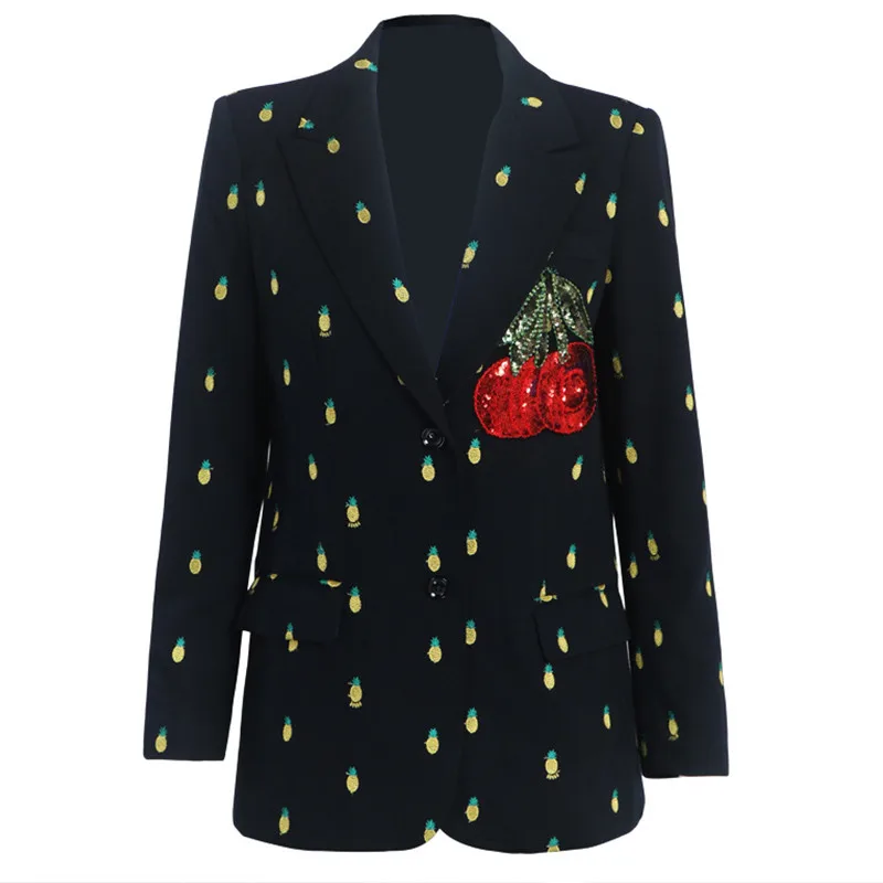 Jacket Роскошные Дизайнерские вишневые блестки женские черные куртки и пальто подиумная вышивка леди формальная куртка пальто зимняя одежда - Цвет: Jacket