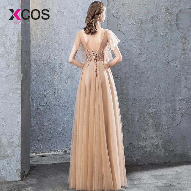 XCOS 2019 новые тюлевые элегантные вечерние платья с глубоким v образным вырезом