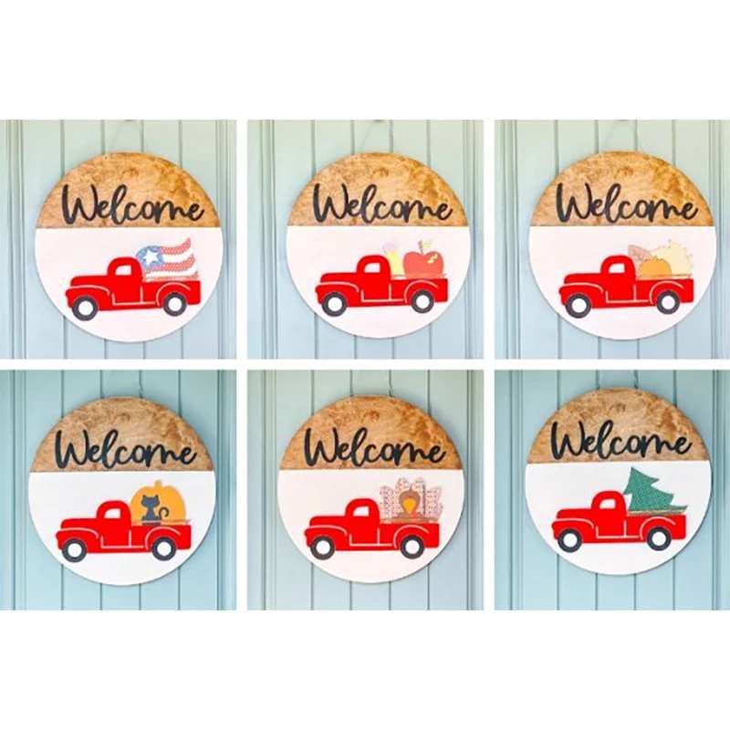 Truck Door Hanger Round Welcome Sign for Front with 12 Interchangeable Inserts Rustic Farmhouse Home Decor JS23 | Дом и сад