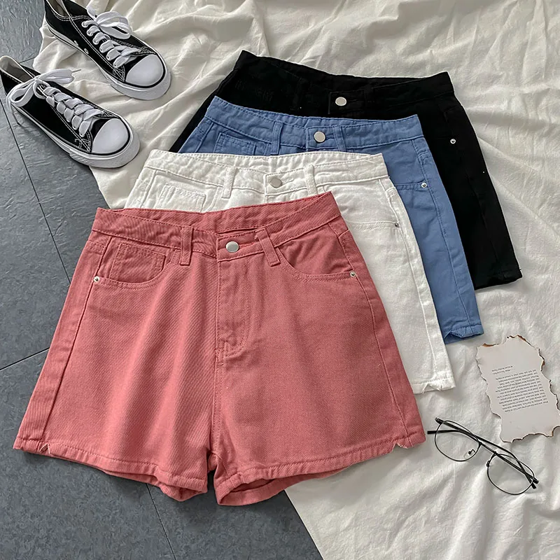 Sexy Casual Pink Denim Shorts Women Sexy High Waist Buttons Pockets Slim Hot Shorts 2021 Summer Beach Streetwear Jeans Shorts