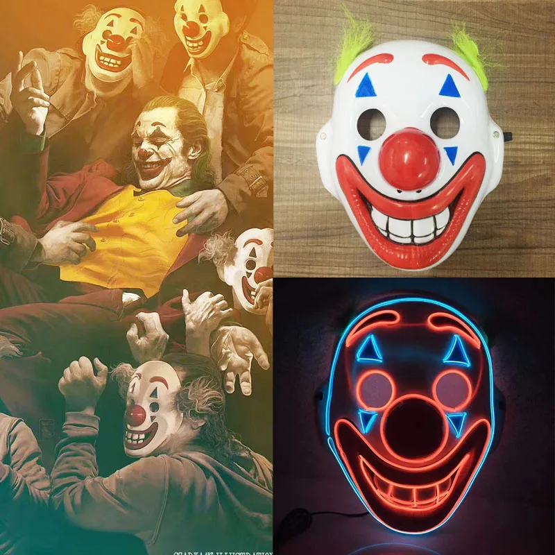 Маска Джокера Joaquin Phoenix Arthur Fleck Clown PVC светодиодный масок косплей реквизит для