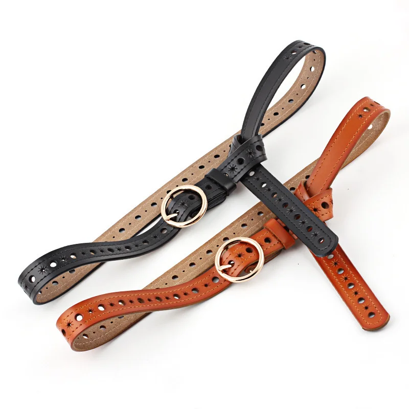 

Hollow Out Metal Round Hole Gold Buckle 2.4Cm Wide Female Eyelet Belt Leather Belt Dress Decoration Pin Brief Casual Strap Belt
