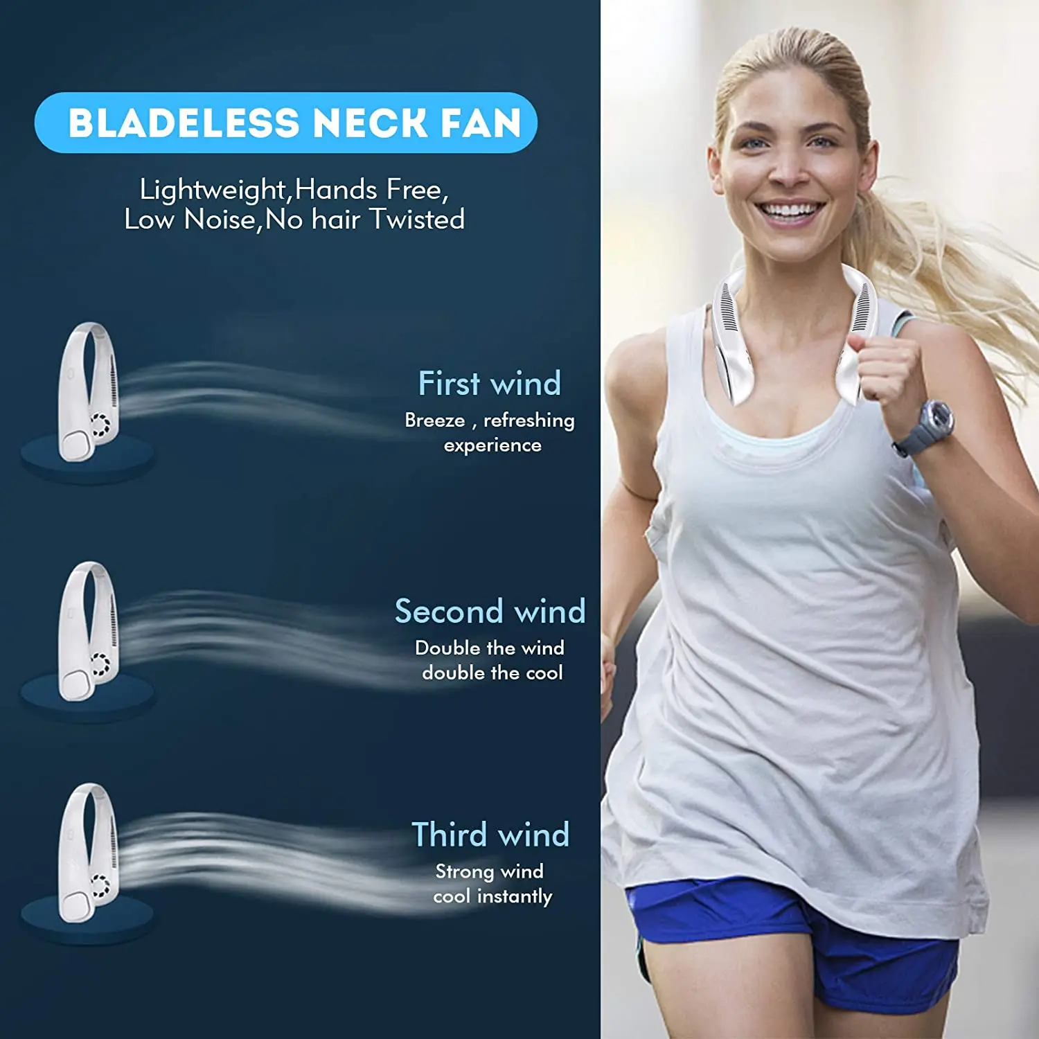

2021 New 9000mAh Neck Fan Mini Bladeless Rechargeable Fan Portable Hanging Sports Fans Air Conditioner Cooler for Home Outdoor