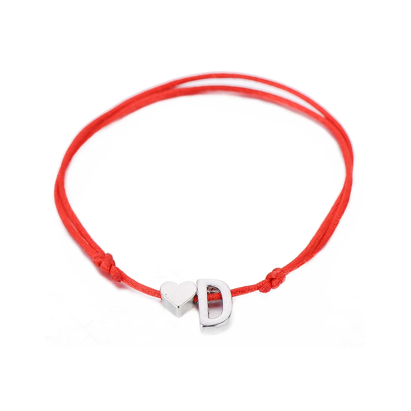 1pc Silver Color Tiny Heart Initials Name Charm Letter Bracelet For Women Men Lucky String Rope Red Bracelets Couple Gifts |