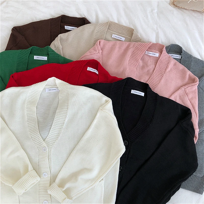 

Cardigans Women Spring Single-breasted Loose Colorful Solid Korean Style Loose Female Ulzzang Fashion All-match Sweet Chic Retro
