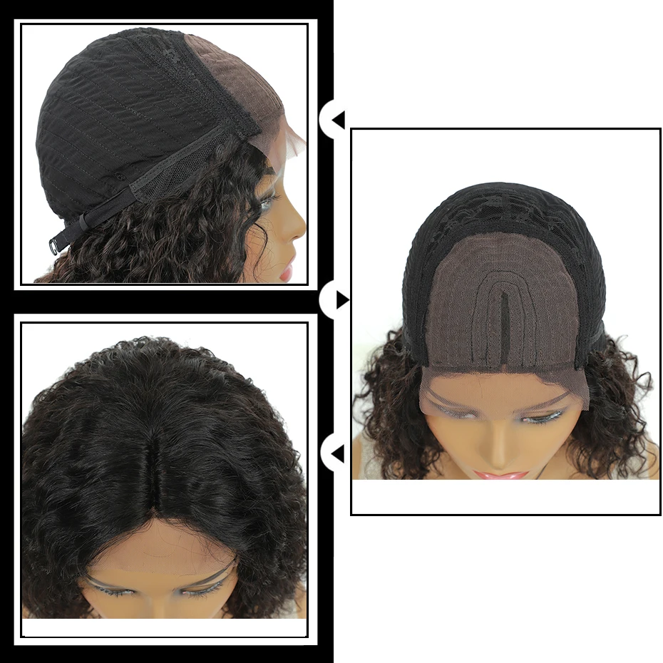 

Short Bob Kinky Curly Wig Brazilian Human Hair Wigs For Black Women Middle Part Lace Closure Wig Middle Brown Lace Curly WigIJOY