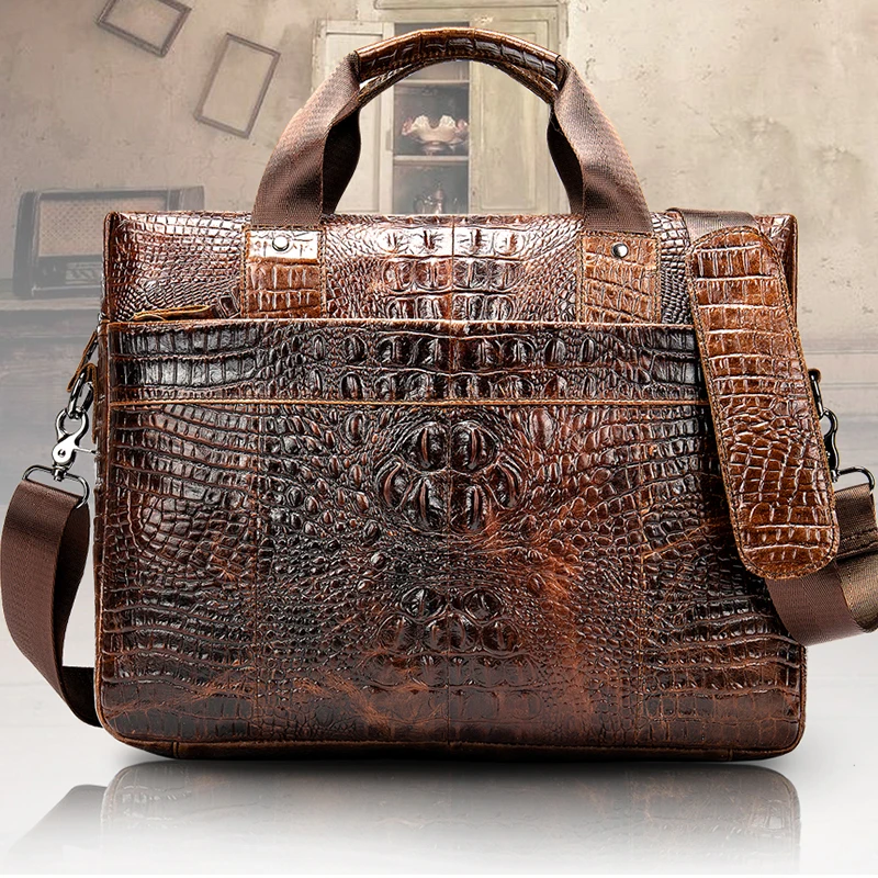 Luufan Men Briefcase Men's Bag Genuine Leather Office Bags For Men Laptop Bag Leather Briefcase Men Croco Design Computer Bags