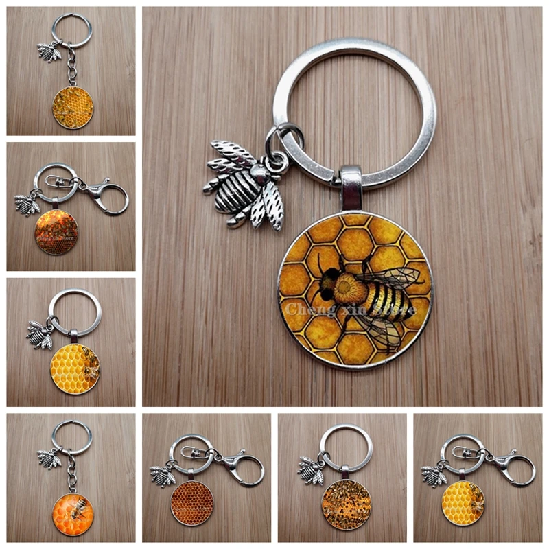 Брелок с милыми насекомыми пчелами модный геометрический 3D рисунком в виде сот