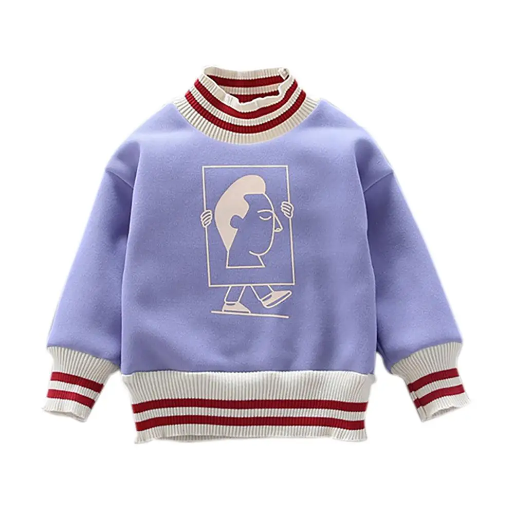 

New Winter Baby Boy Outerwear Cartoon Print Casual Long Sleeve Sweatshirt Kids Thicken Velvet Coat Outfits Tops