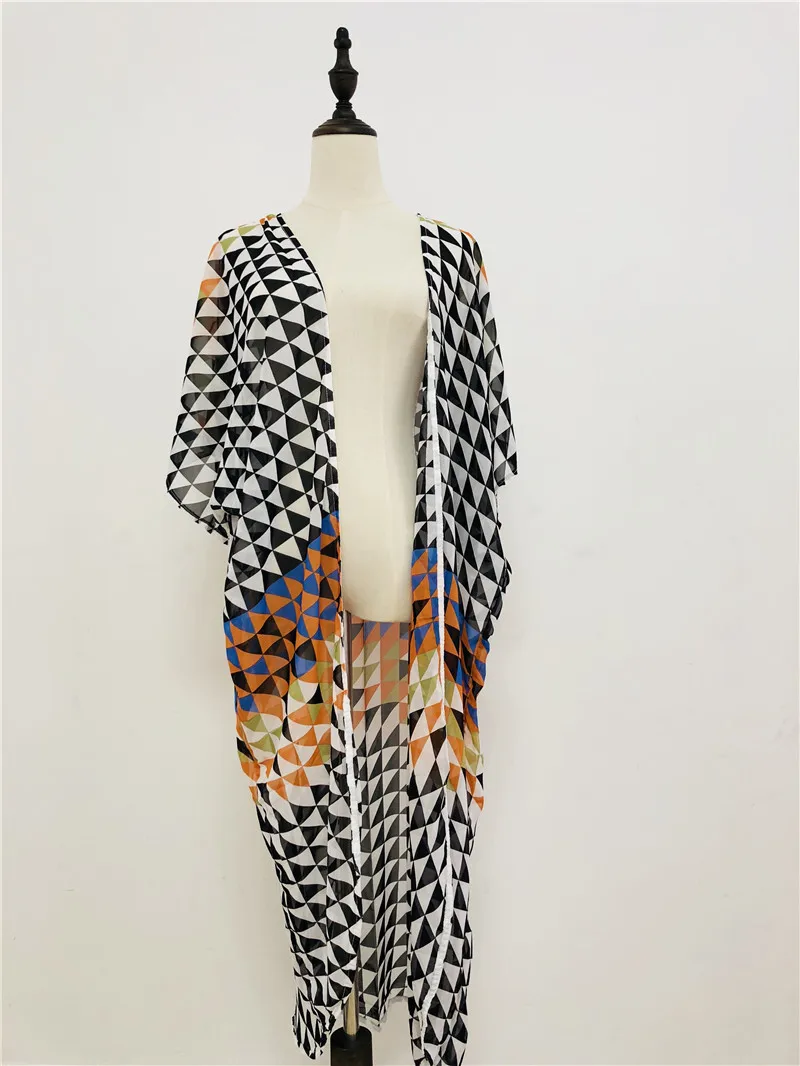 2021 Пляжная накидка туники для пляжа с принтом шифоновый длинный кафтан бикини