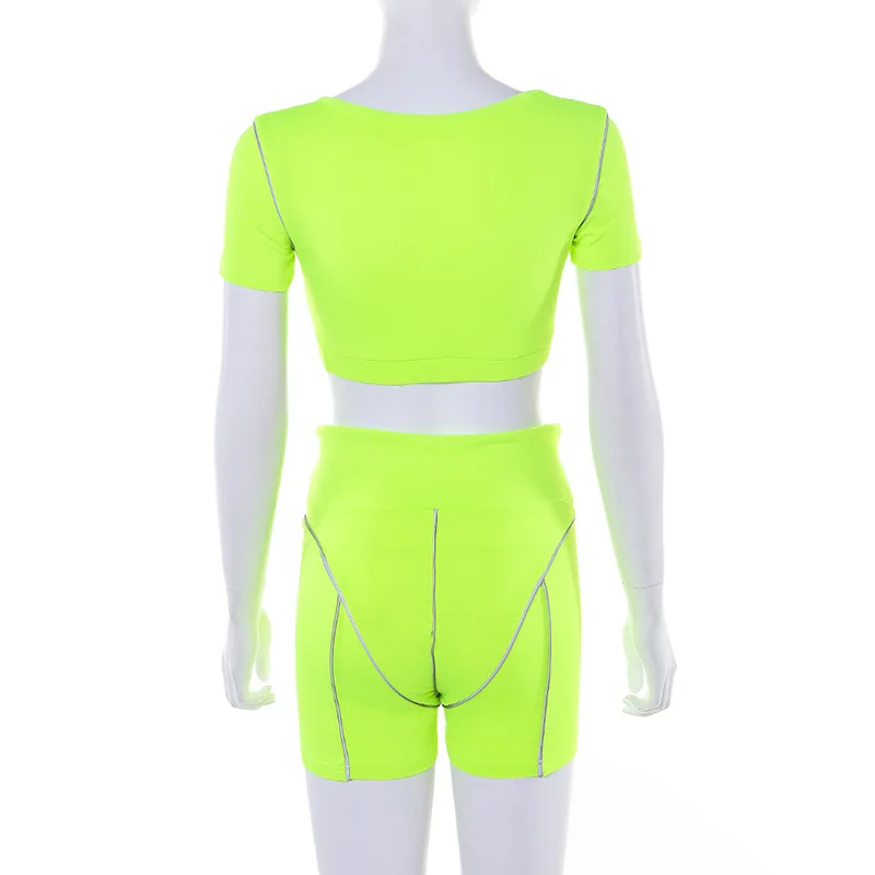

Women Running Sets High Waist Reflective Stitching Sports Suit Sportswear Fitness Gym Sets Workout Streetwear 2 Piece Set Women