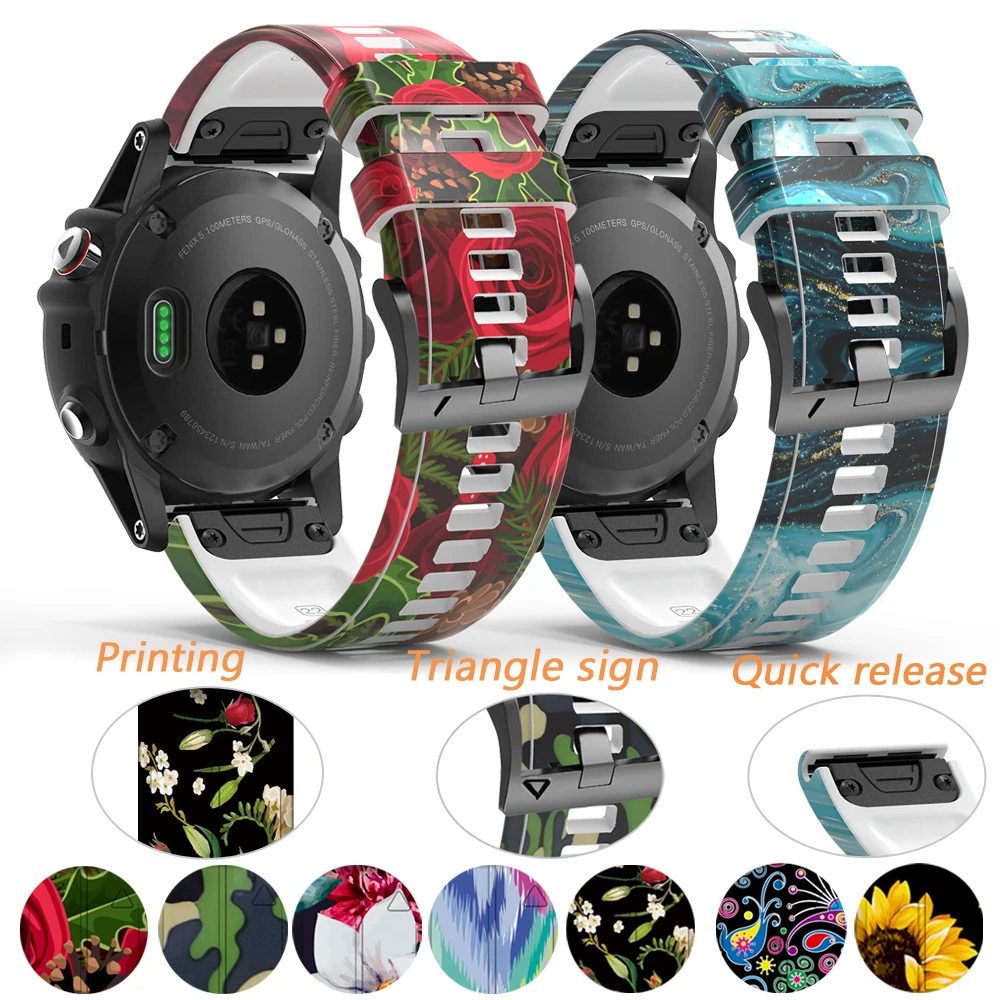 

Quick Release браслет для наручных gps-часов Garmin Fenix 6 6X Pro 5X 5 Plus 3HR печать силиконовый ремешок спуск Mk1 D2 ремешок для наручных часов 22, 26 мм, Correa