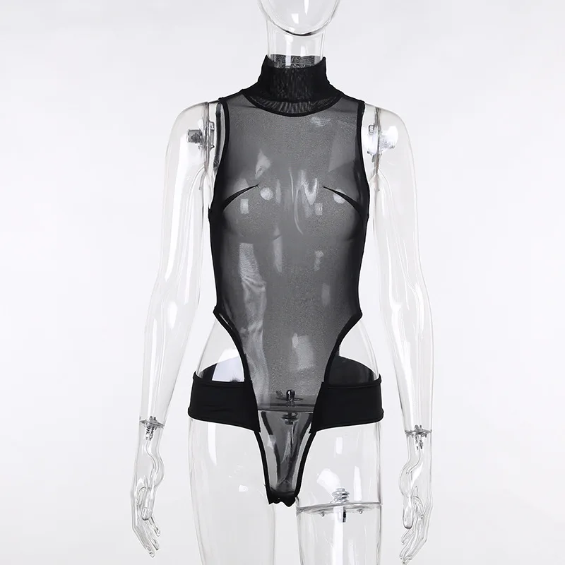 

2022NEW New Sexy Lingerie Club Body Mujer Bodysuit Hollow Out Off Shoulder Playsuits See Through Women Mesh Romper One Piece