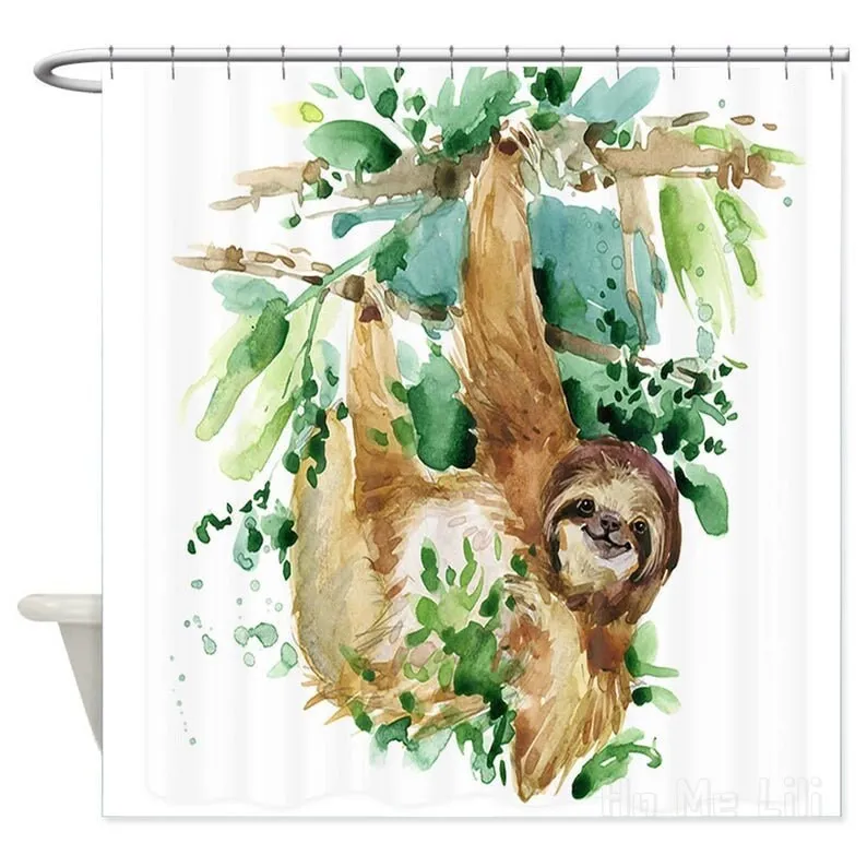 

Sloth Shower Curtain Watercolor Animal Print Bathroom Decor Waterproof