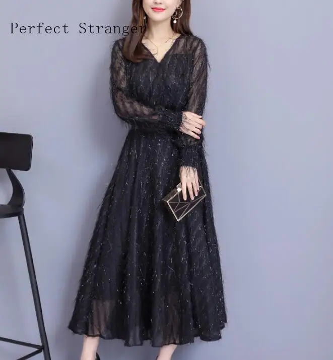 Женское шифоновое платье с поясом Элегантное Длинное Платье V-образным вырезом и