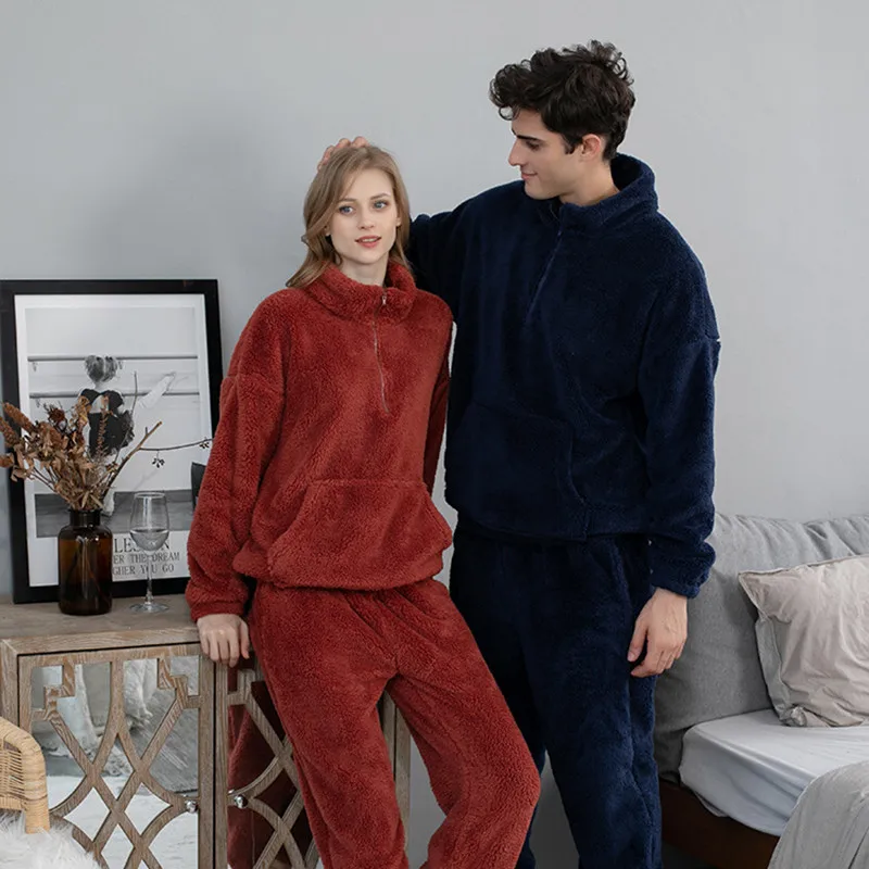 

Women's Pajama Set Warm Flannel Pijamas Sleepwear Homewear Thick Winter Velvet Female Plush Pyjamas Suit Sweatshirt