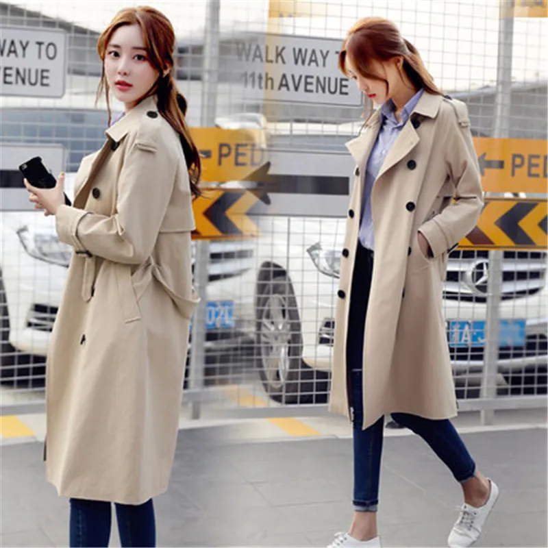 Женский двубортный тренчкот простая Длинная ветровка макси на весну и осень 2019 |