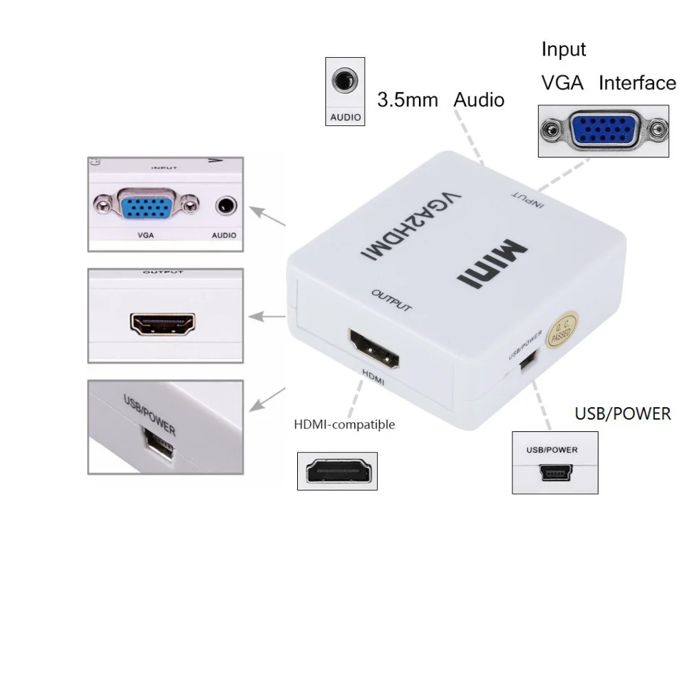 Портативный конвертер LccKaa Mini VGA в HDMI видеоприставка VGA2HDMI аудиоадаптер 1080P для