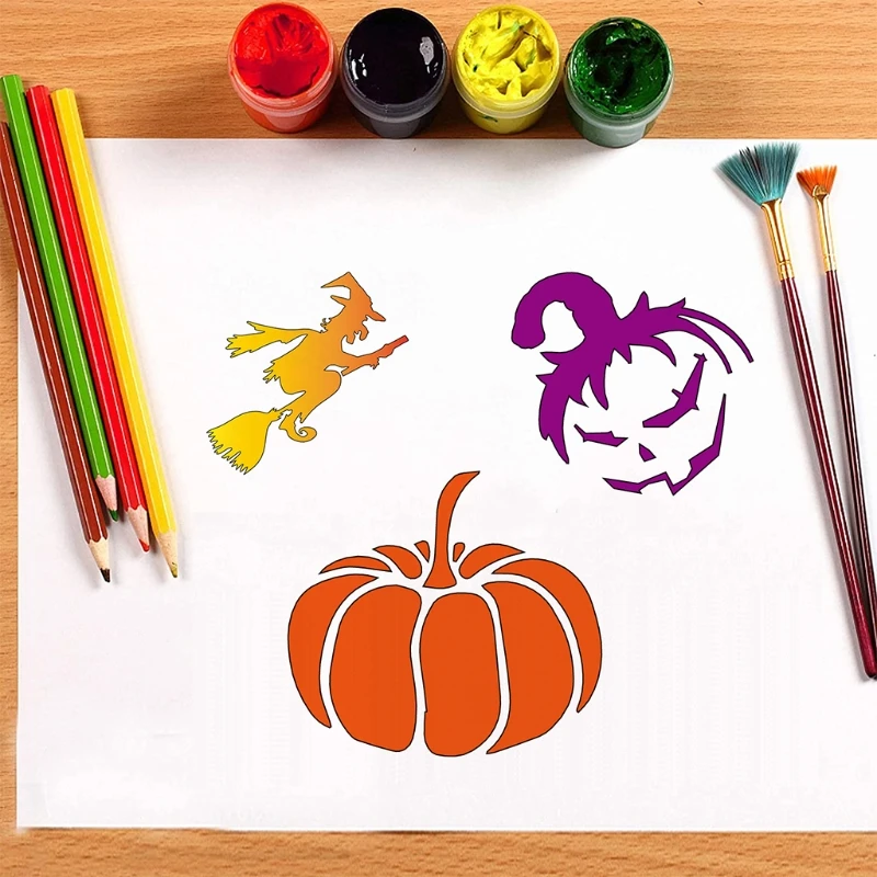

12Pcs Halloween Painting Stencils Template Halloween Theme Graffiti Tools Anti-scratch Reusable Painting Stencils