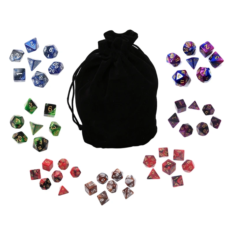 

49 Pcs Resin Assorted Polyhedral Dices with Pouch for DND RPG MTG Game Toys D4 D6 D8 D10 D% D12 D20