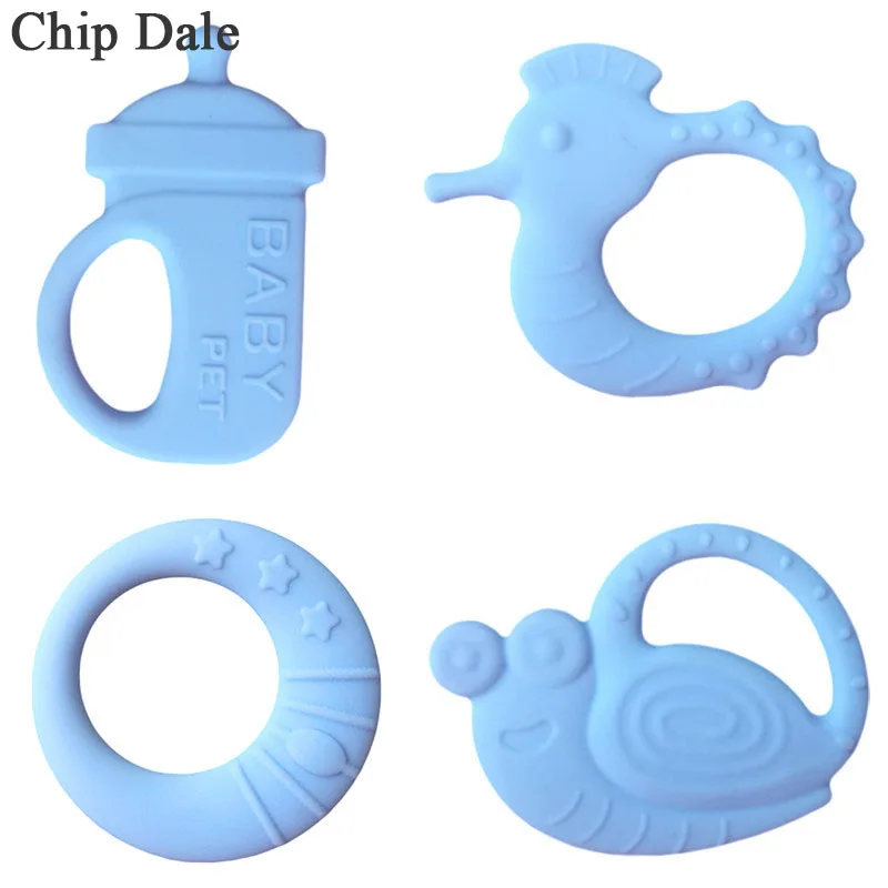 Chip Dale 4pcs Animal Baby Teethers Baby Teething Toy Silicone Teether Pendant Feeding Bottle Seahorse Snails Necklace Accessory