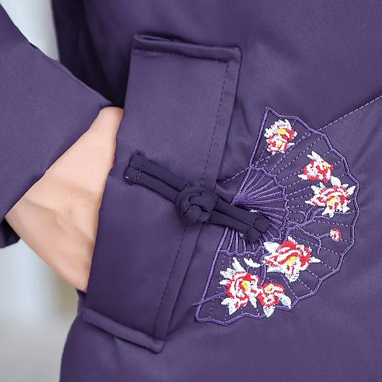 

Korean Embroidered Women's Cotton Coat Hooded Slim Big Fur Collar Down Cotton Overcoat Winter Warm Padded Coat Feminine F36