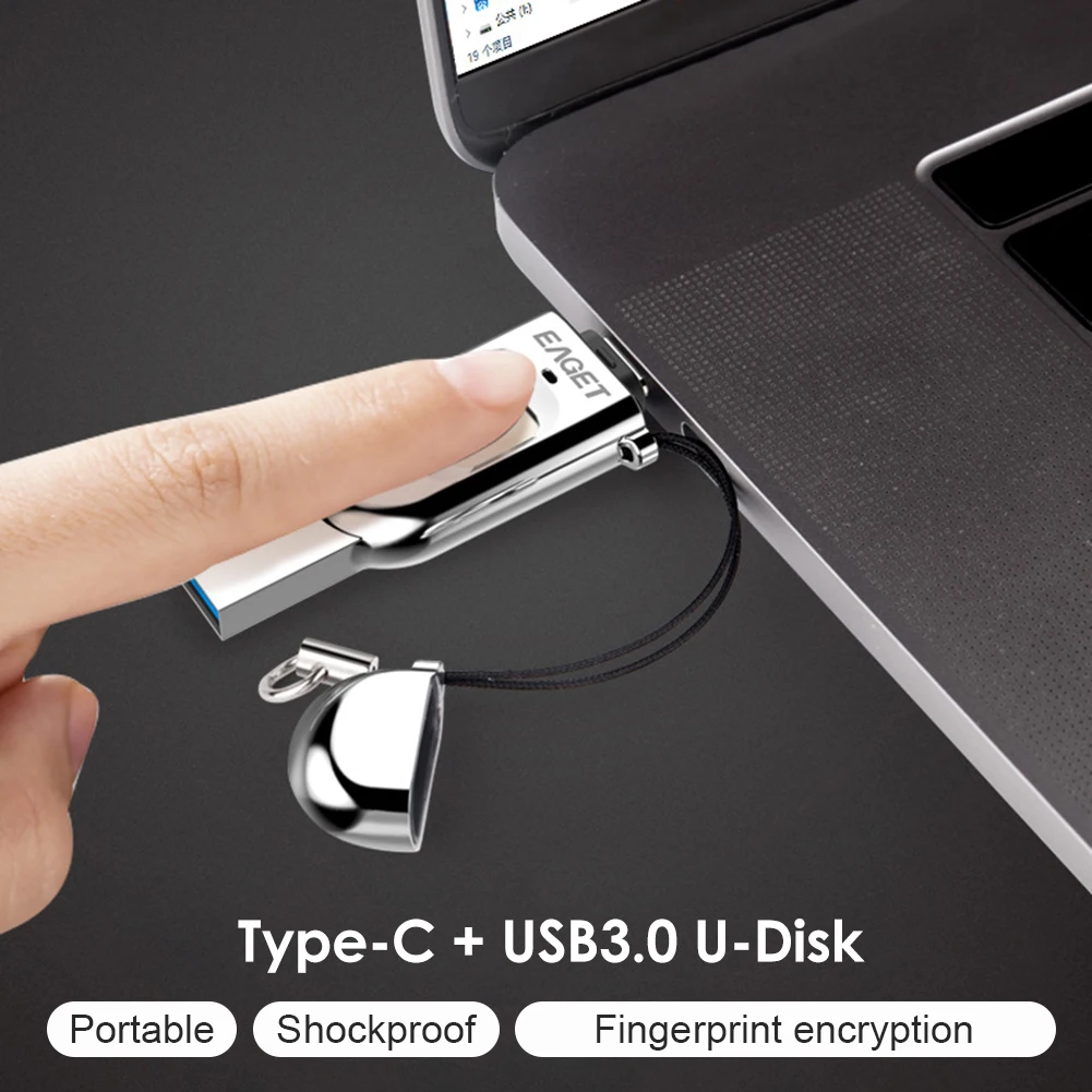 Игет FU68 отпечаток пальца USB Flash Drive 128GB 64GB 32GB типа C/USB 3.0 Pendrive OTG Jump Thumb для телефона ПК