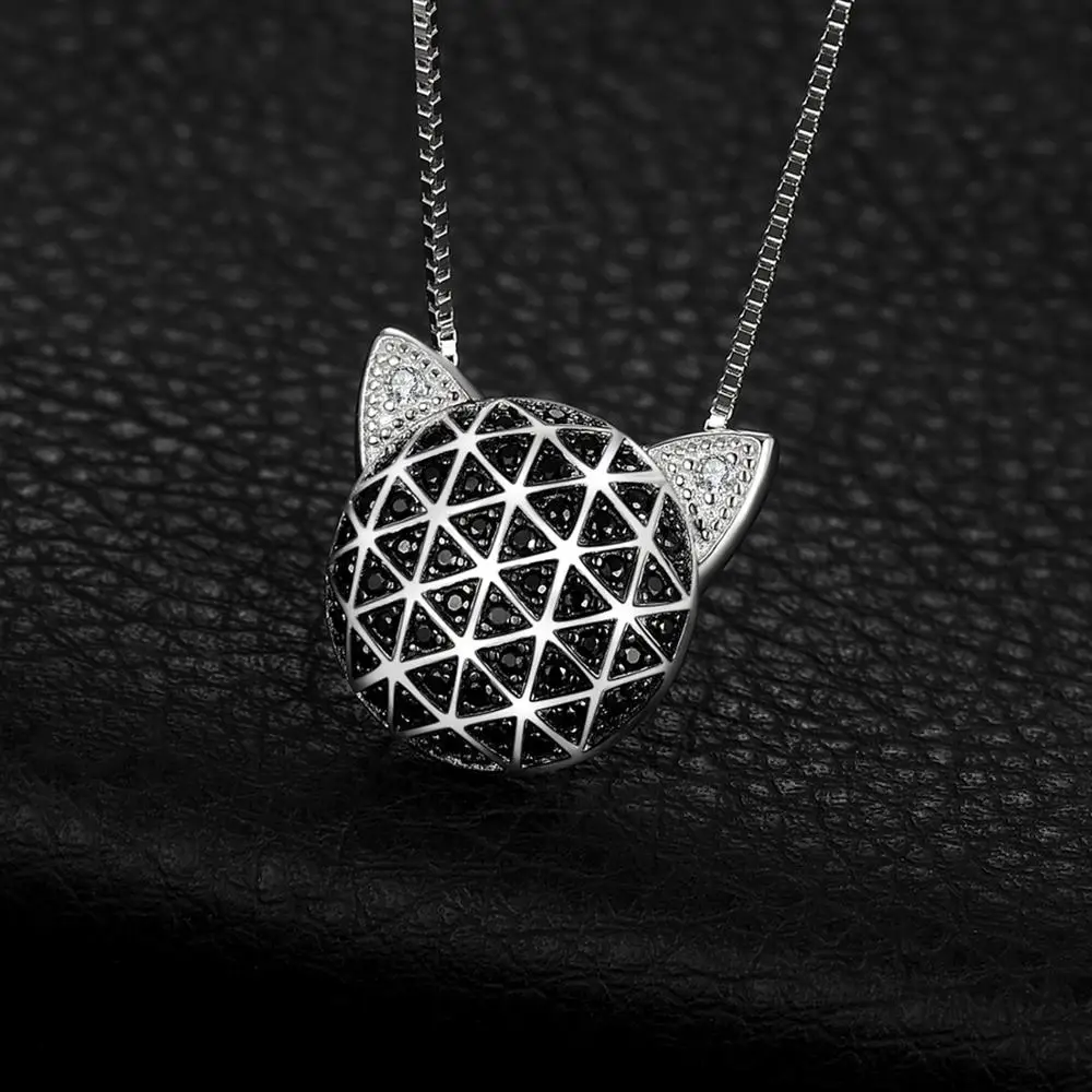 JewelryPalace Genuine Black Spinel Cubic Zirconia Cat Face Pendant Without Chain 925 Sterling Silver Pendants Necklaces Without