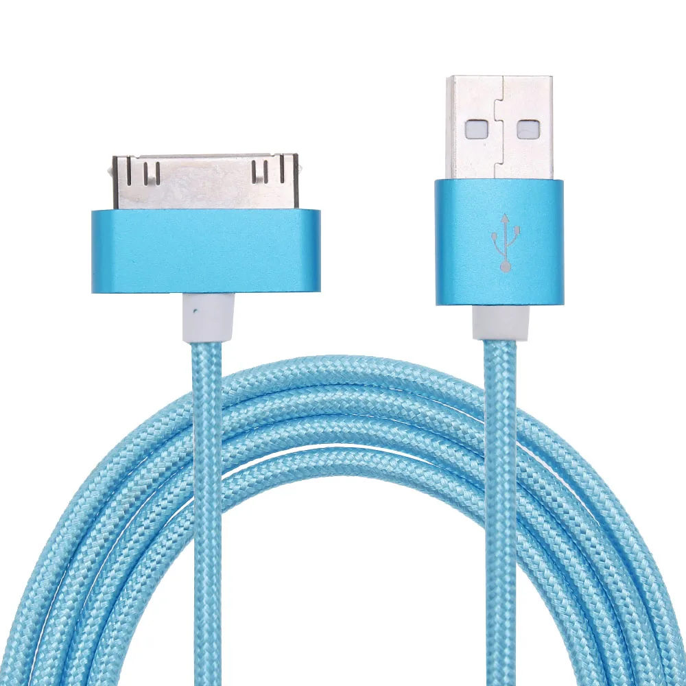 Нейлоновый USB кабель для IPhone 4S 4, металлический штекер, нейлоновый плетеный провод, кабель для зарядного устройства, 2,1 A, шнур для быстрой зарядки и синхронизации данных для IPad 1, 2, 3 - Цвет: Синий