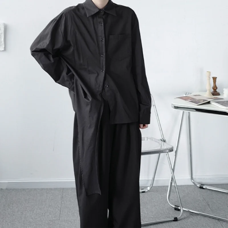 Men's new asymmetric niche design sense loose large casual simple personality shirt fashion men's clothing