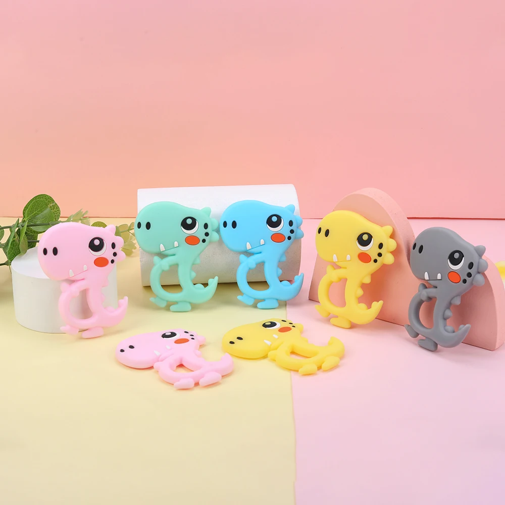 Sunrony-mordedor de silicona para beb&eacute;, dibujos animados de dinosaurio de juguete de dentici&oacute;n, roedores de silicona de grado alimenticio para dientes, varilla peque&ntilde;a, regalo para beb&eacute;, 5 uds.-0