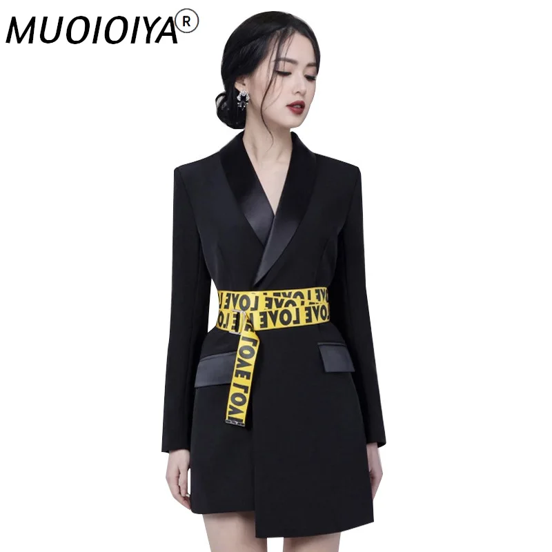 

Женское платье-Блейзер, элегантный офисный Женский Повседневный Блейзер, черный костюм с длинным рукавом, куртка с поясом, Осенние притален...