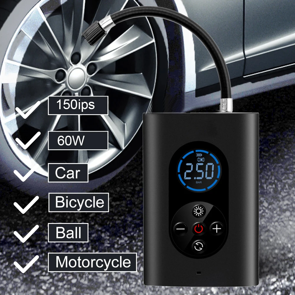

Portable Car Air Compressor Electric Wireless Tire Inflator Air Pump Rechargeable Digital 150PSI Auto for Car Motorcycle Balls