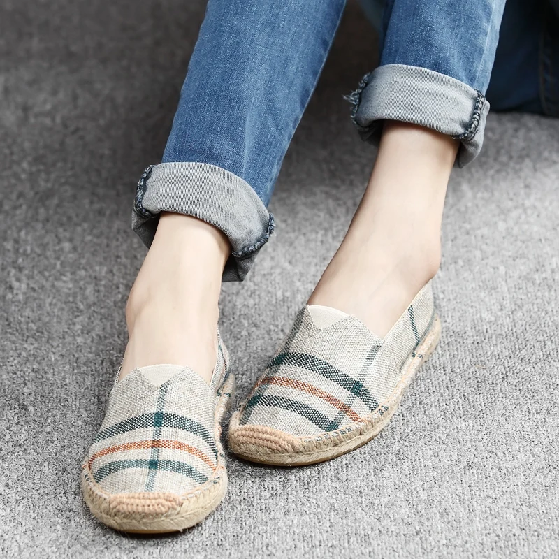 Полосатые яркие повседневные мужские холщовые пеньковые туфли для вождения 2019