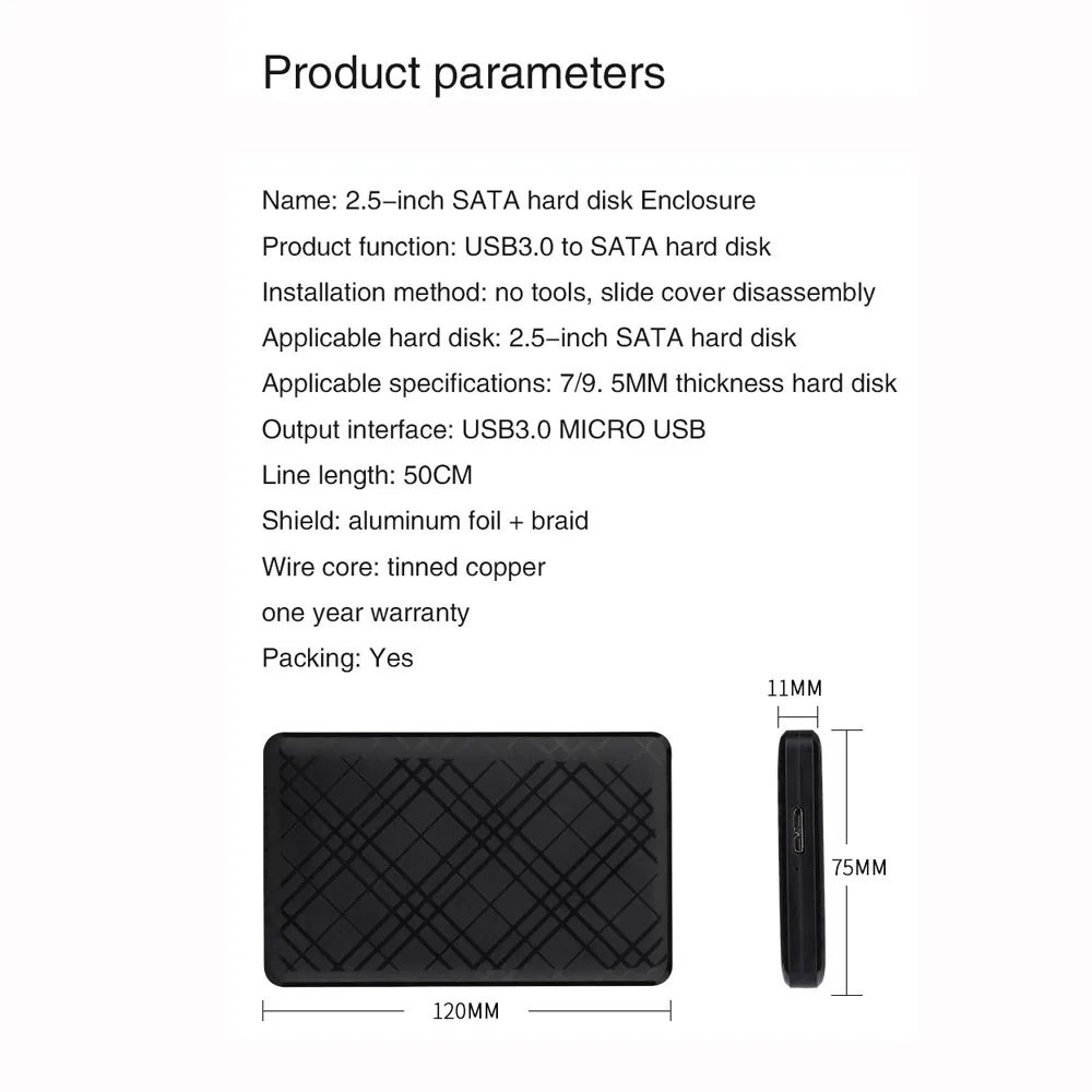 

USB3.0 HDD Enclosure For 2.5 Inch SATA2 3 Hard Drive Box Mobile HDD Case With Cable Support 6TB High Speed