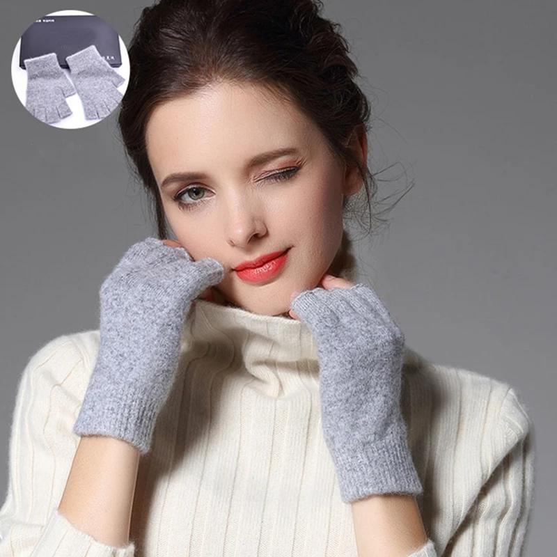 

Cashmere Knitted Guantes Fingerless Gloves Autumn Winter Mitten Warm Half Finger Typing Touch Screen Wool Gloves